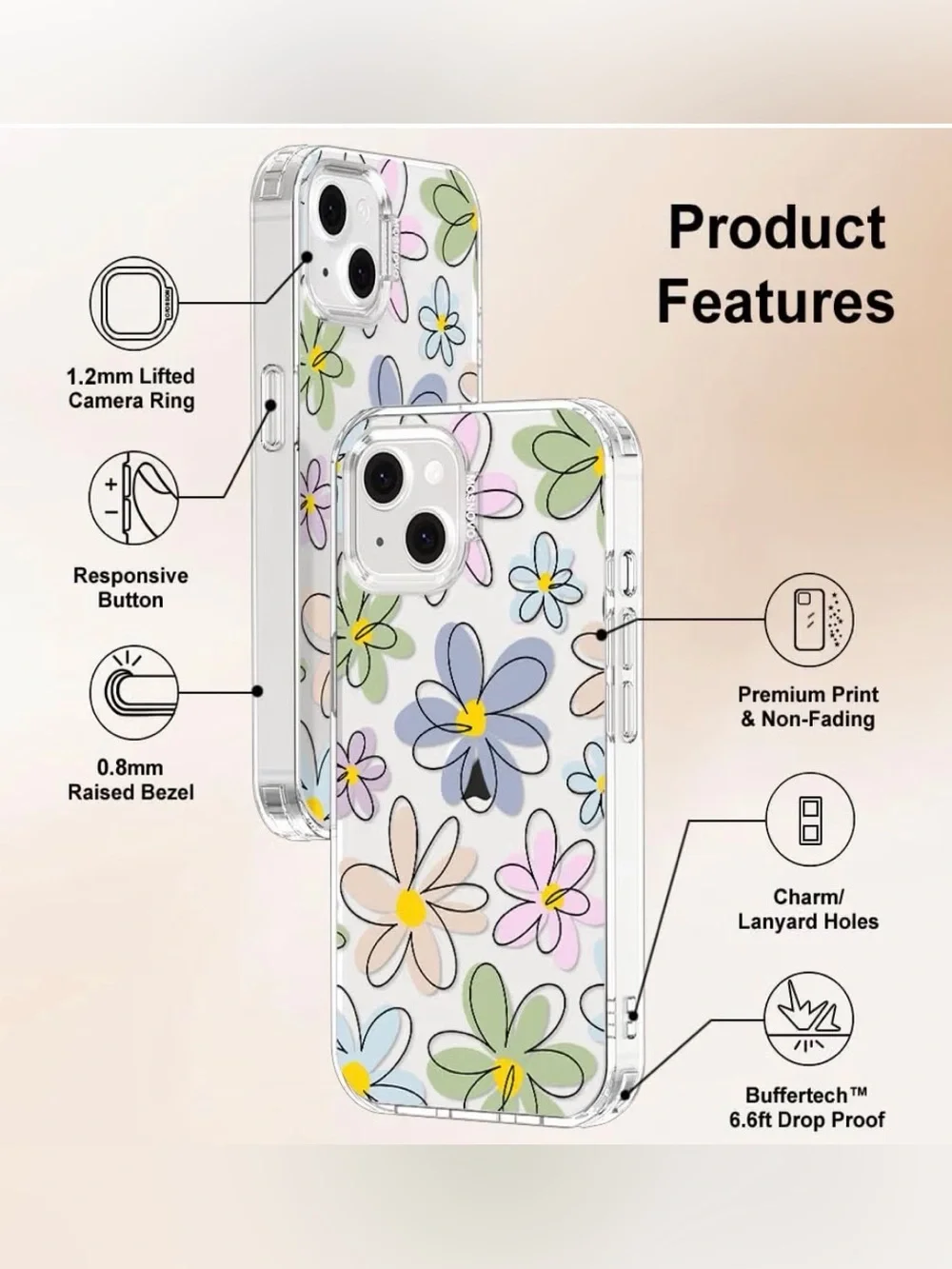 Floral Clear Phone Case for iPhone - Pastel Multicolor